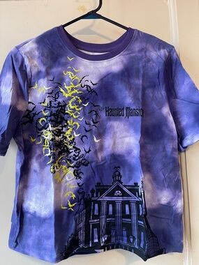 Disney Purple Tie-Dye Haunted Mansion Boxy Tee with Yellow Accents